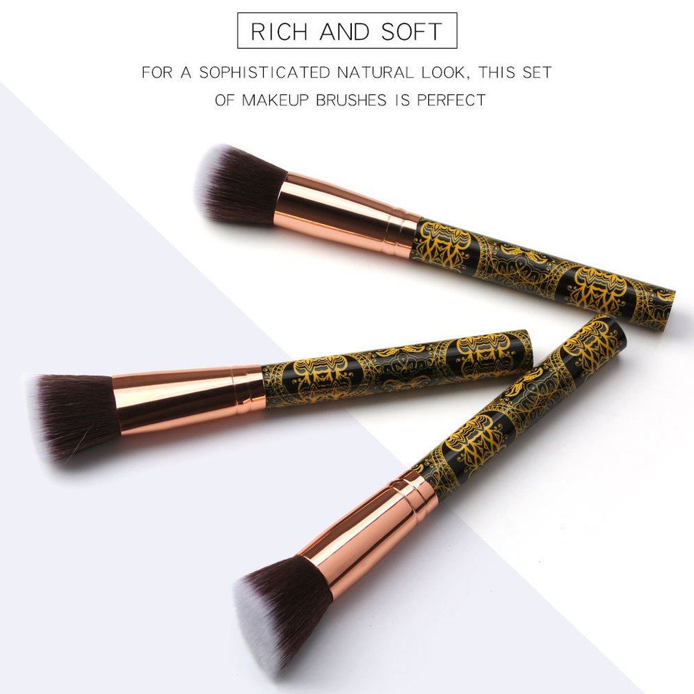 Patterned Makeup Brush Set - 15 Black and Gold Brushes