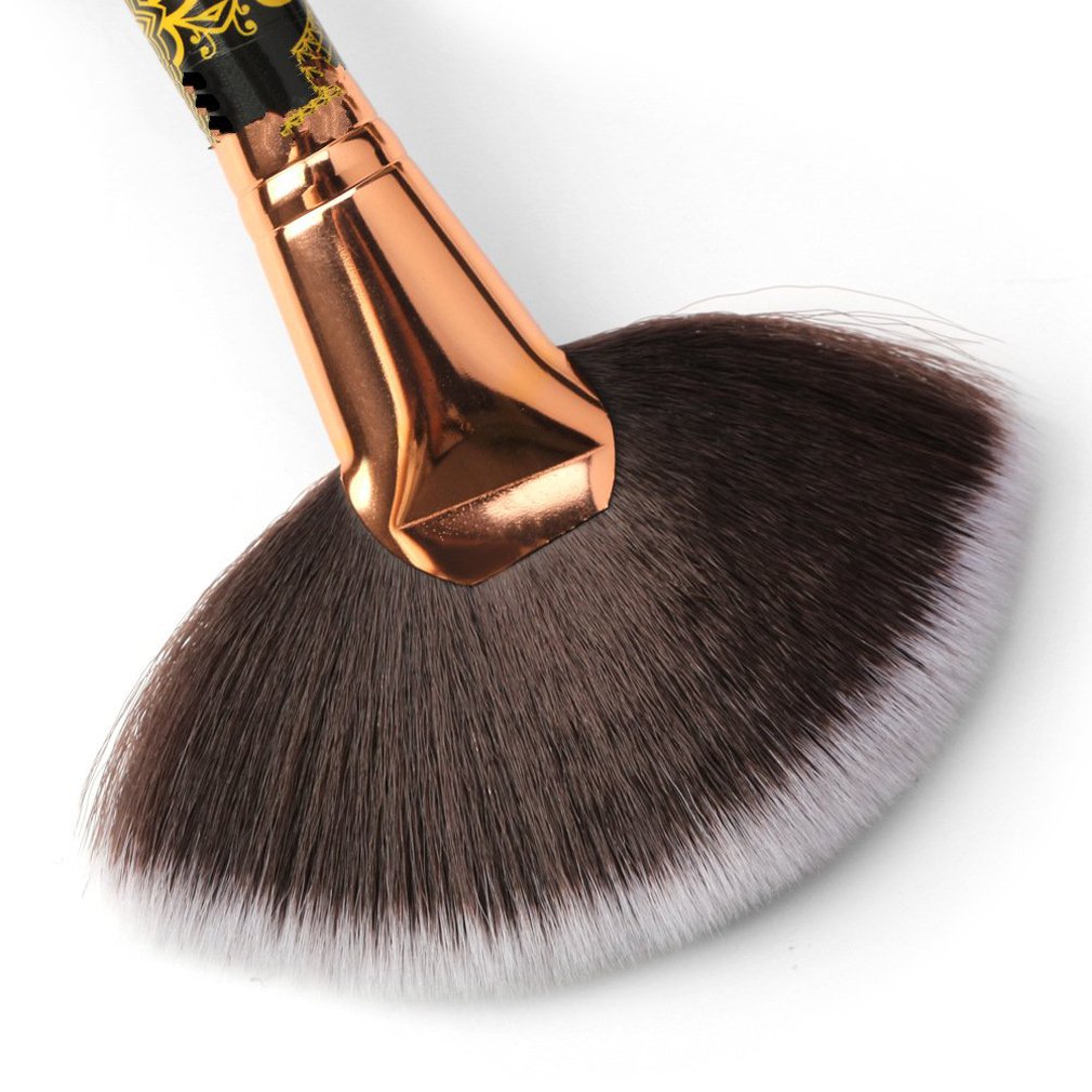Patterned Makeup Brush Set - 15 Black and Gold Brushes